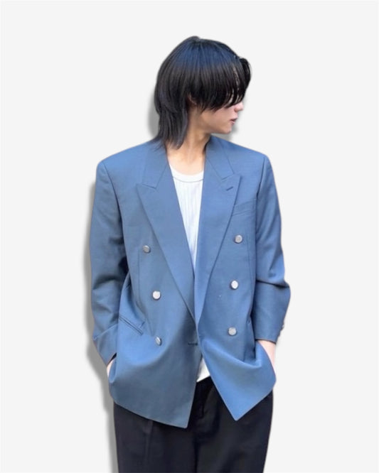 Vintage light blue double-breasted tailored jacket