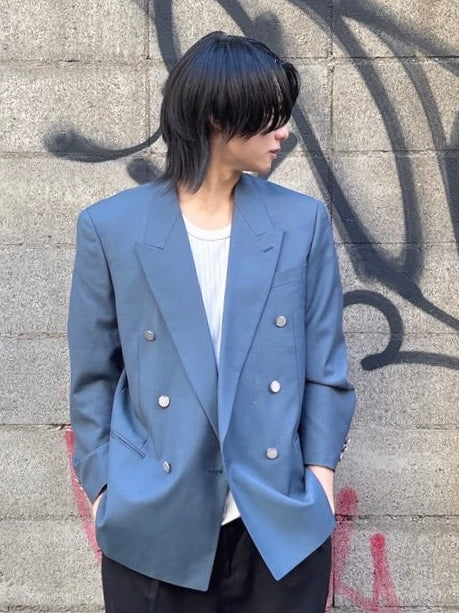 Vintage light blue double-breasted tailored jacket