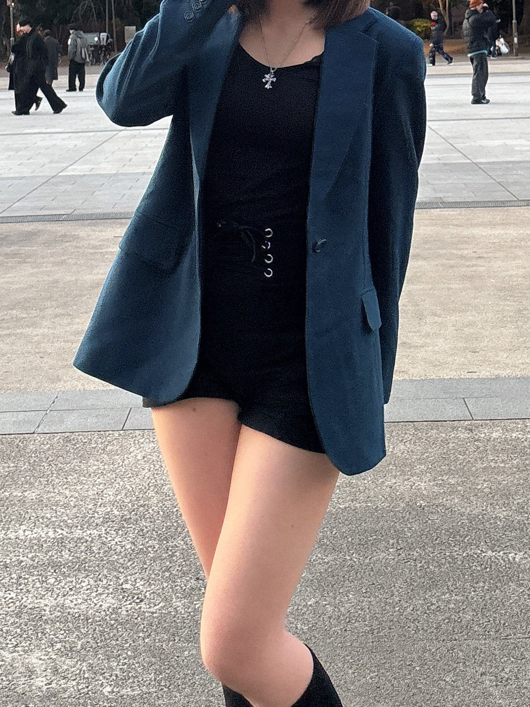 Vintage bule Single-Breasted Tailored Jacket
