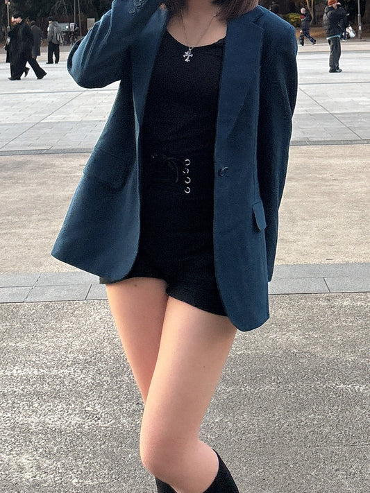 Vintage bule Single-Breasted Tailored Jacket